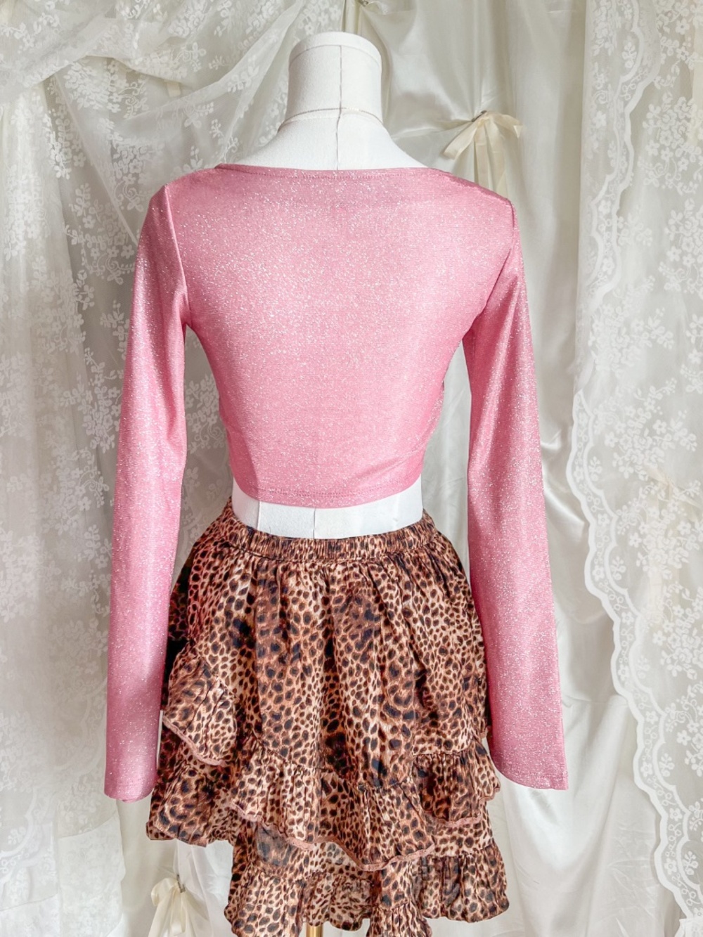 Pink Sparkle Hanky Hem Fairy Top Bell Sleeve Coquette - Picture 3 of 5